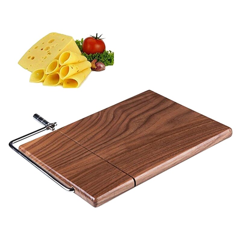 Cortadora de queso, cortador de queso de madera de Sapele con tabla de cortar de alambre duradera, cortador de alimentos de postre de mantequilla de queso