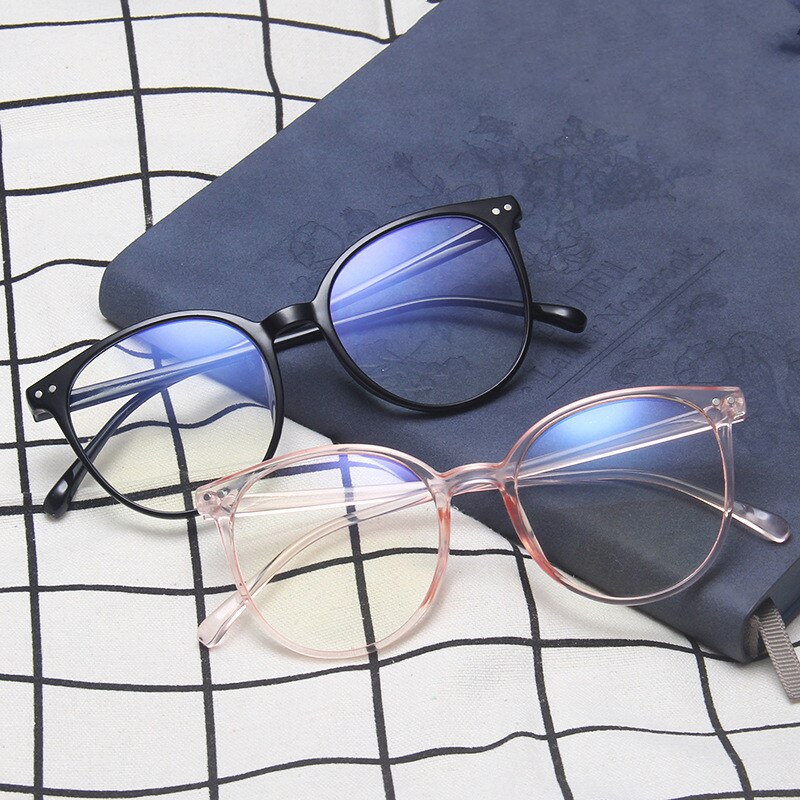 Montura de gafas redondas para hombre y mujer, monturas para gafas con remache de luz azul para miopía, gafas transparentes para ordenador