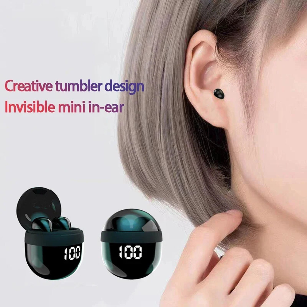 SK18 Mini Invisible Headphones Wireless Bluetooth 5.3 Headphones Bass Sleeping Headphones with Microphone Noise Cancellation HD