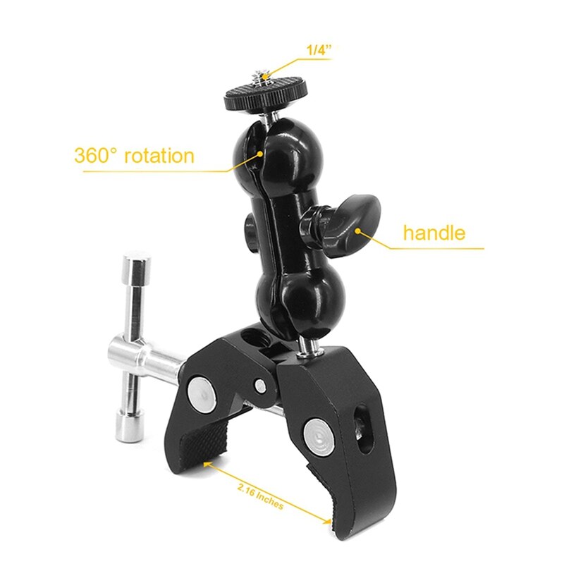 Camera Clamp Mount Monitor Mount Bracket Super with Cool Double Ballhead Arm Adapter Bottom Clamp
