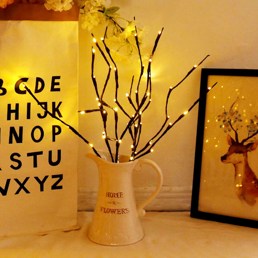 20 pærer ledet pilegren lys batteridrevet høy vase fyllstoff pil kvist lampe til hjemme jul bryllup dekorative lys