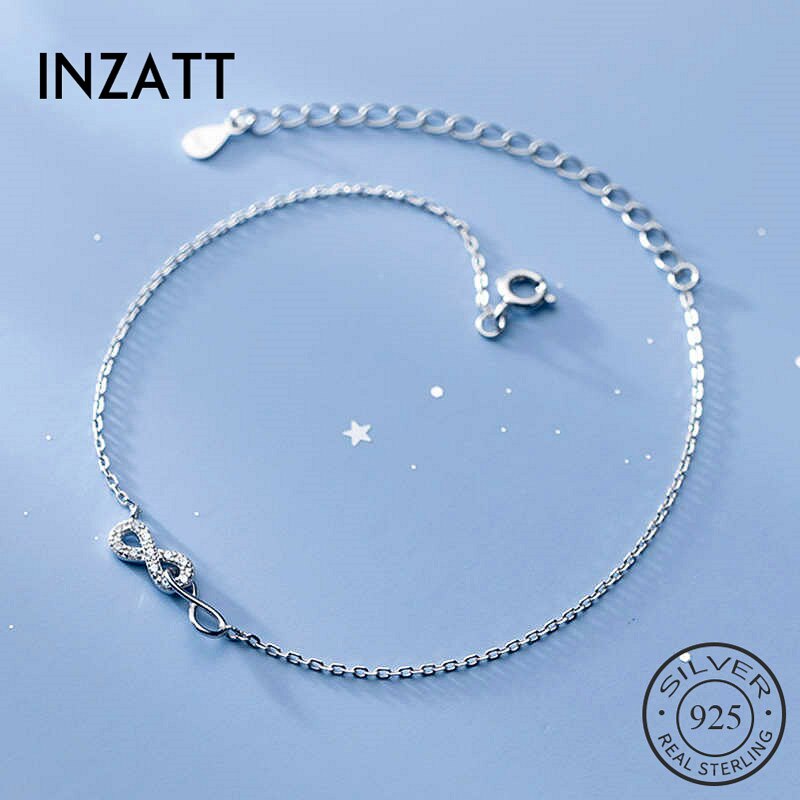 INZATT Echt 925 Sterling Silber Zirkon Unendlichkeit Fußkettchen Für Frauen Party Nette Feine Schmuck Minimalistischen Zubehör