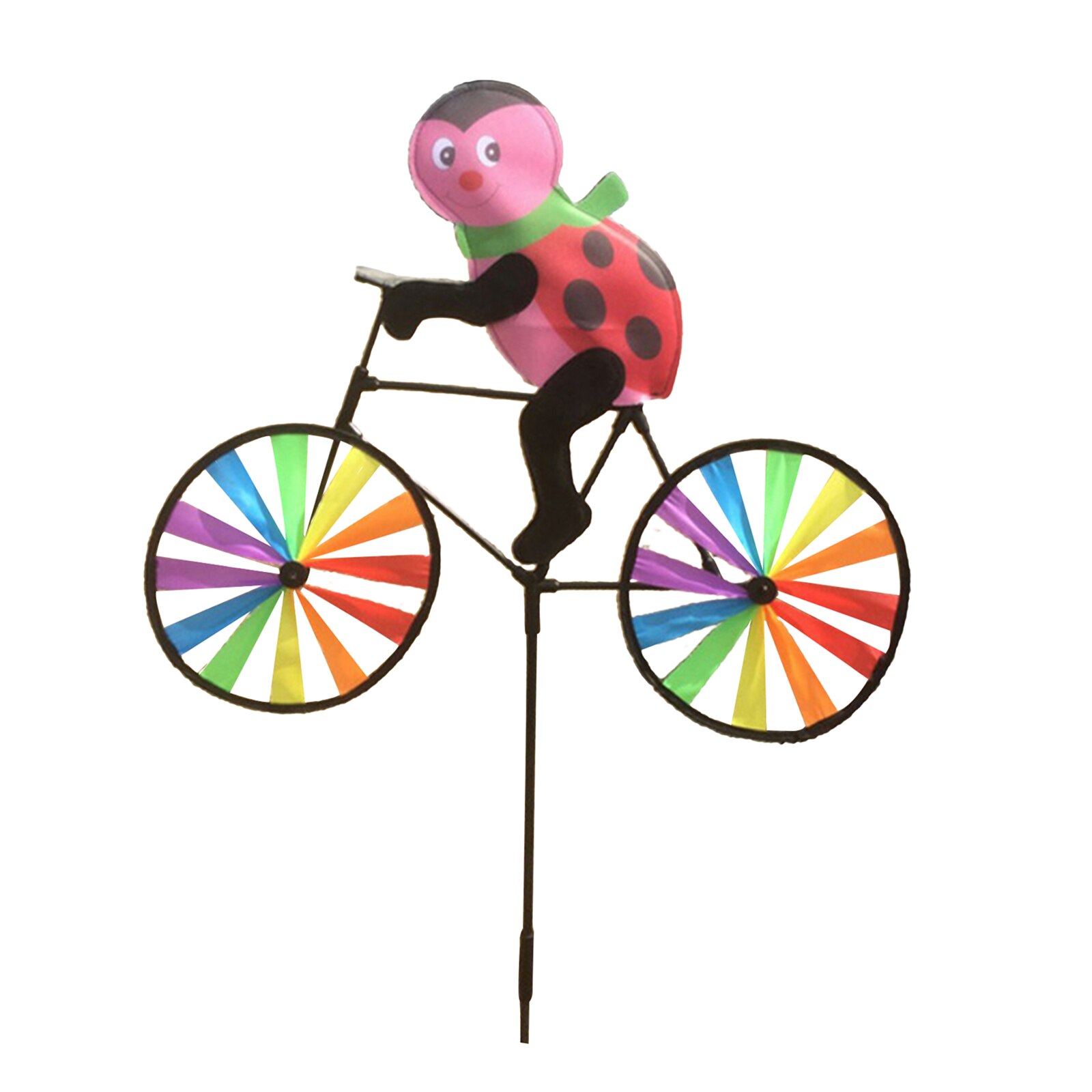 Cute Ladybird Bike Windmill Whirligig Garden Lawn Yard Decor Wind Spinner