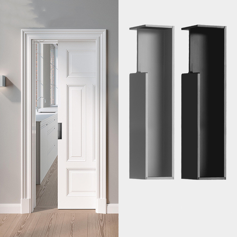 Pocket Door invisible handle embedded sliding door hardware hidden anti-collision aluminum alloy black handle