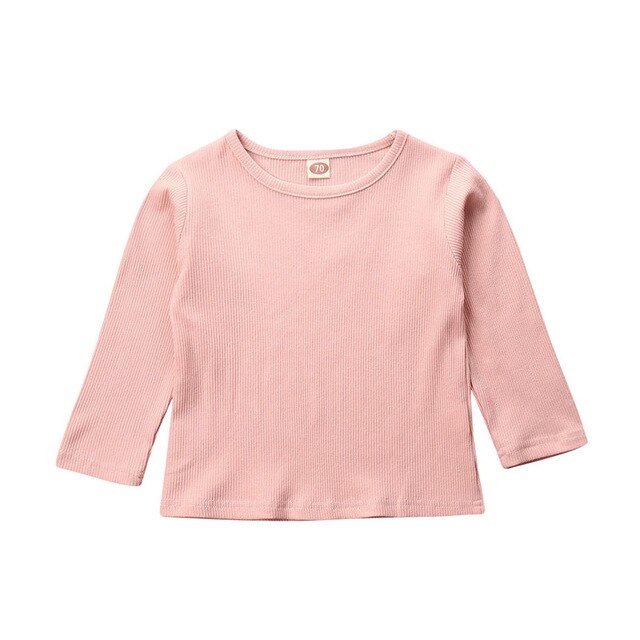 Meisjes lange mouwen kinder gebreid t-shirt onderkant shirts kinderen lente en zomer herfst lange mouwen casual t-shirt: Roze / 6m