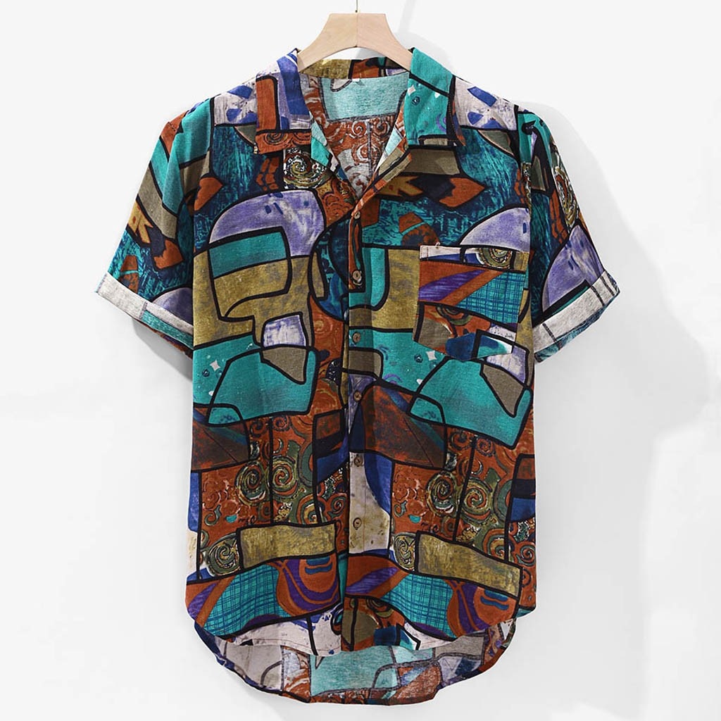 Arrivals Casual Print Brand Shirt Men Short Sleeve Button Tops Loose Men Beach Hawaiian Shirt M-4XL: XL