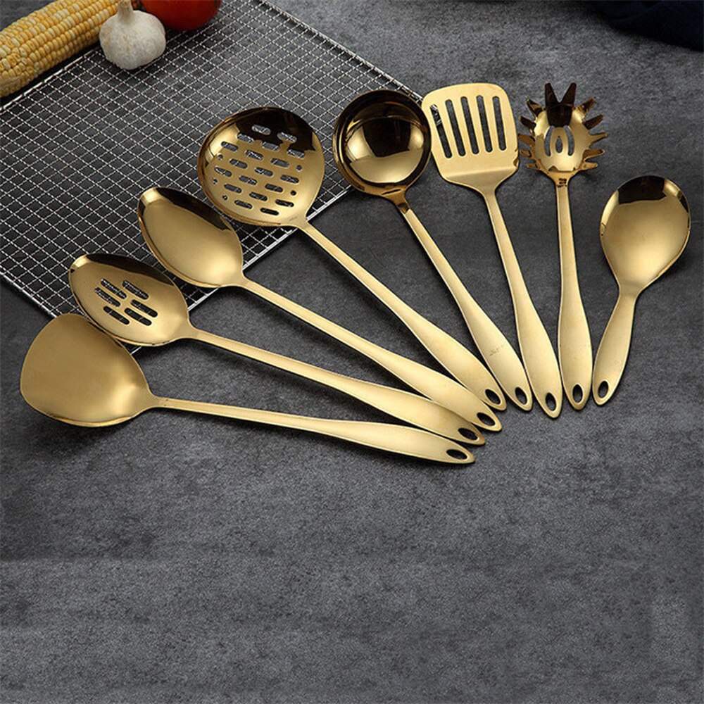 Ustensile de cuisine en acier inoxydable, titane doré, cuillère, spatule, ustensile de cuisine