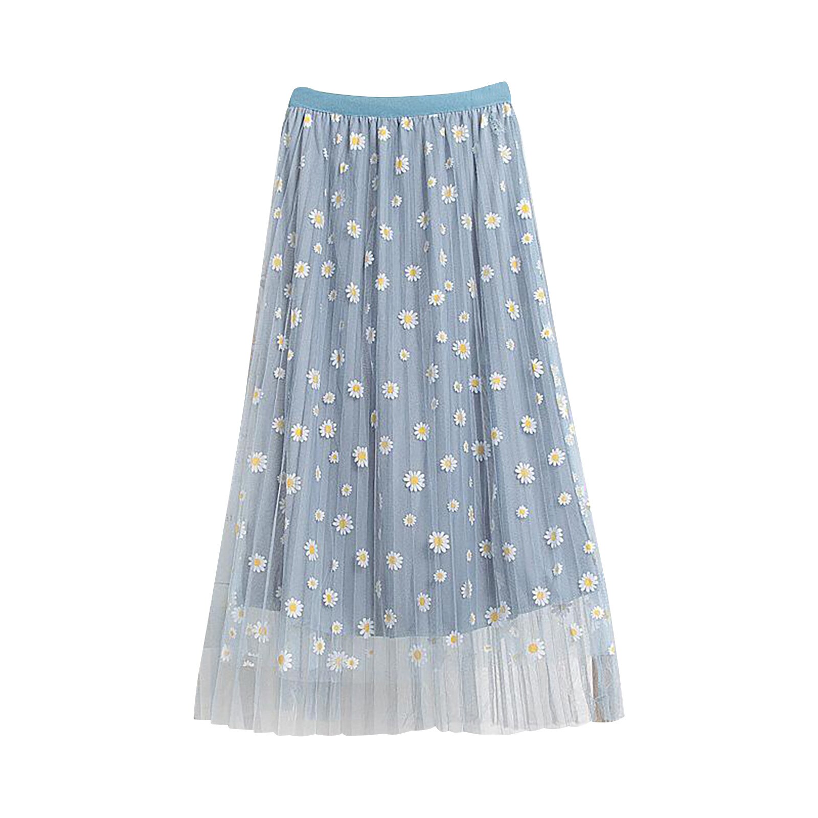 Vrouwen Bloemen Geplooide Mesh Overlay Elastische Taille Grote Schommel A-Linetulle Rok Pour Enfants Kids Kawaii Garçon Fille: Light blue / XXXL