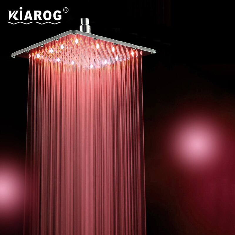 12 Inch Water Powered Rainfall Led Shower Head.Bathroom 30cm*30cm 3 Colors Change Led Showerhead Without Shower Arm.Chuveiro Led
