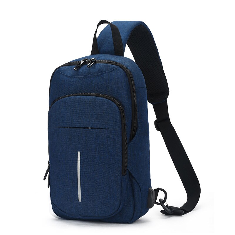 Sac à bandoulière imperméable pour hommes, sac de poitrine Anti-vol avec Interface USB de grande capacité, sacoche masculine: Bleu