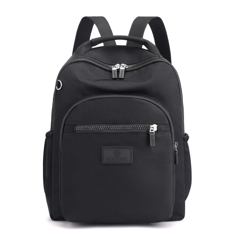 Mochila moderna de nailon para mujer, bolso de hombro para chica, mochila escolar: Negro
