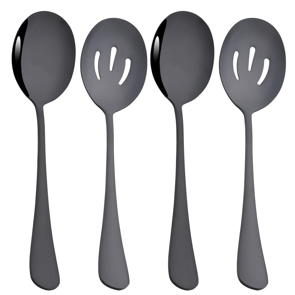 Drmfiy Rainbow Dinnerware Set 4Pcs Service Colander Spoons Stainless Steel Set Buffet Dinner Restaurant Banquet Tableware Set: Black