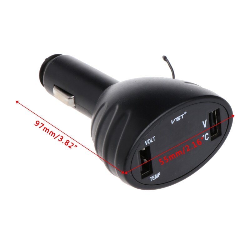 Auto digitale led thermometer voltmeter auto usb lader batterij monitor temperatuurmeter