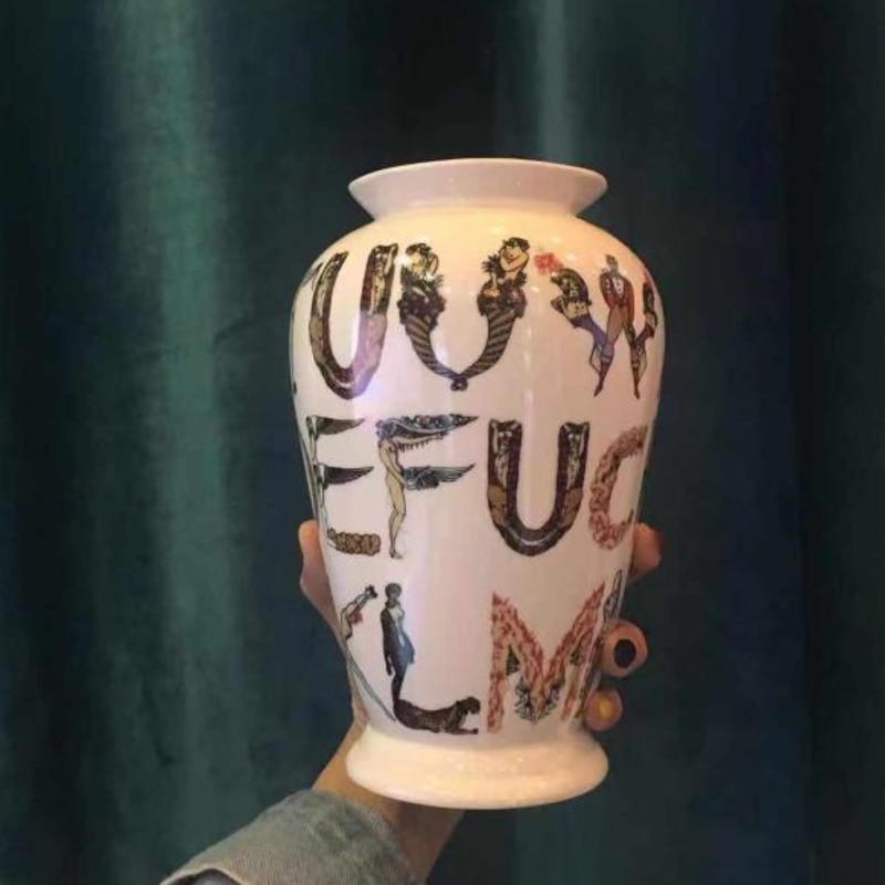 Ins super kul vase 18ss alfabet vase banneord vase keramisk blomsterpotte kunstnerisk samling ornamenter hjemmedekorasjon: Default Title