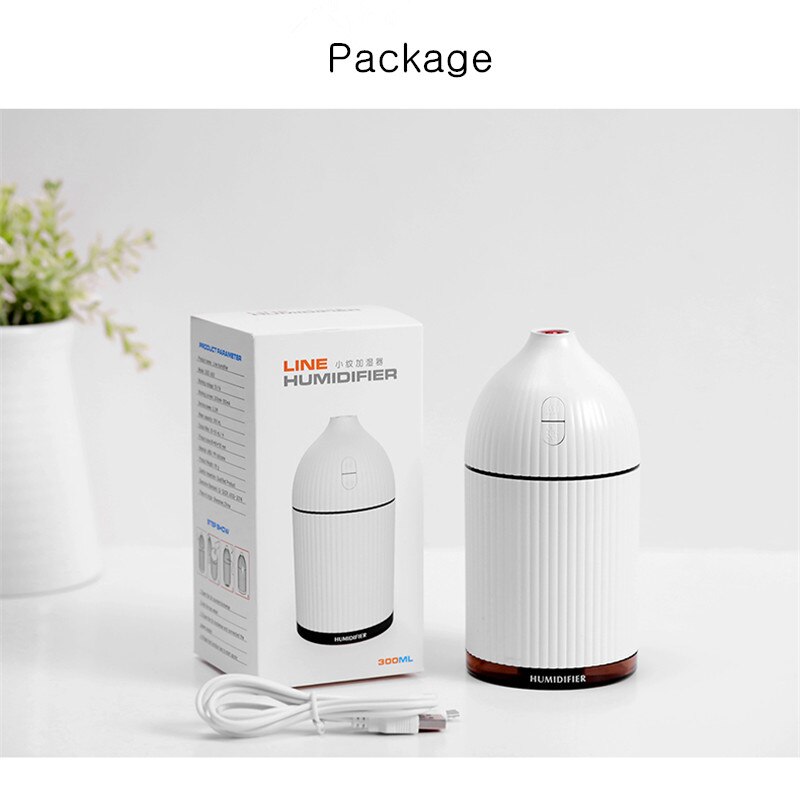 Hvid 300ml ultralyds luftfugter til hjemmearoma æterisk olie diffuser luftfugtere vandtåge maker med farverigt led lys