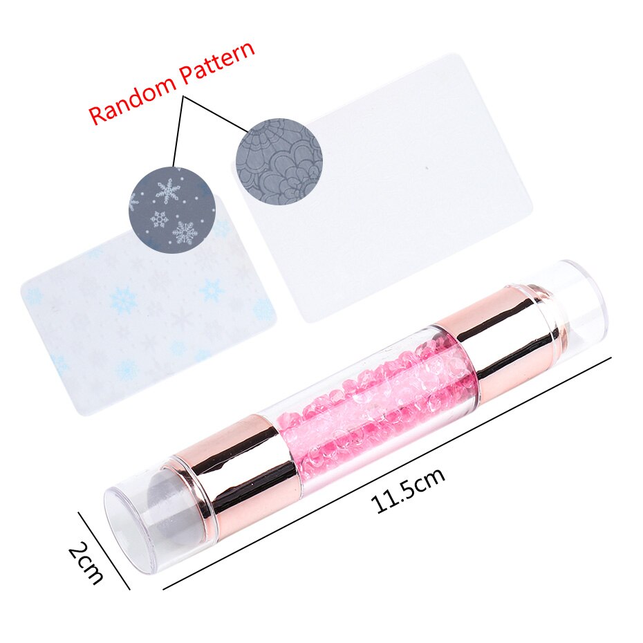 STZ 3pc Double-ended Silicone Nail Stamper with Crystal Rhinestone Handle Transparent Jelly Template Stamping Tool Scraper #1836