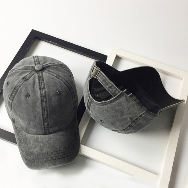 Peaked Cap Washed Adjustable Solid Color Baseball Cap Unisex Couple Cap Leisure Hat: black
