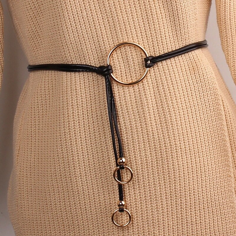 Cinturón elástico anudado para mujer, cintas decorativas, vestido ceñido en la cintura, cadena de cuero PU,