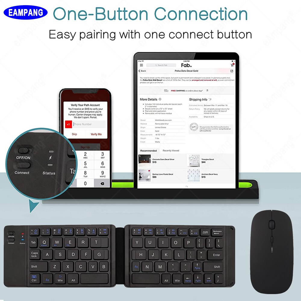 Mini Falten Bluetooth Tastatur Licht Tragbare Drahtlose Tastatur Für Smartphone Mac iOS Fenster Android Tablette Laptop mit Maus