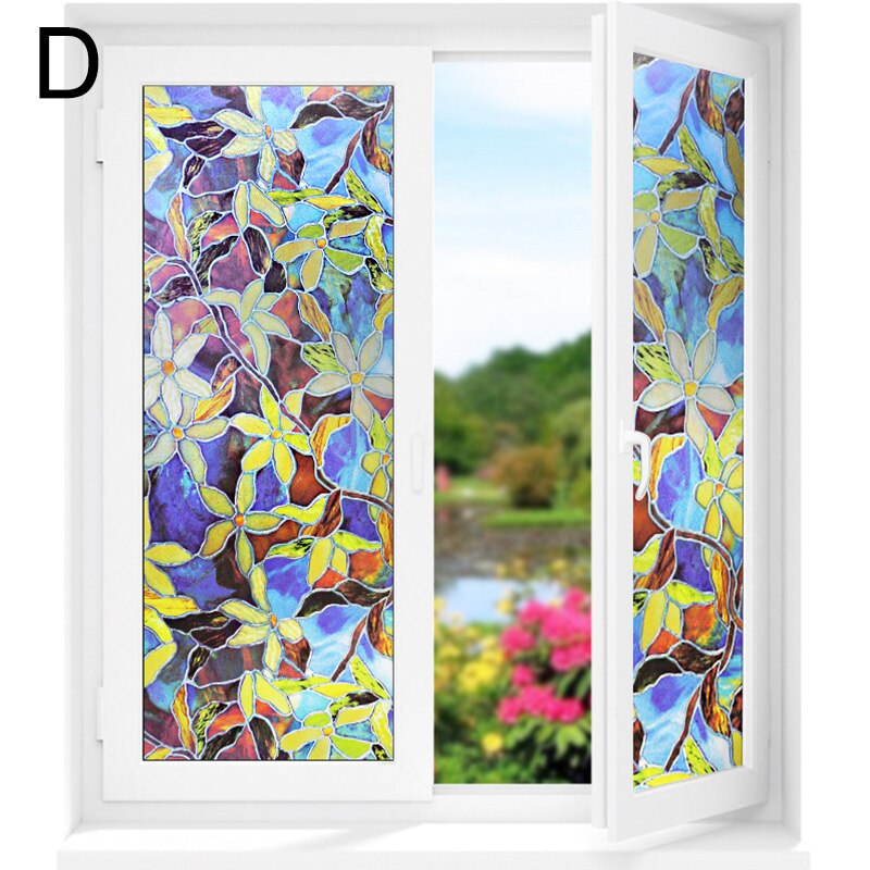 Película de Ventana de vidrio opaco esmerilada con flores de 45cm * largo y 100cm para privacidad de ventanas pegatinas de vidrio adhesivo decorativo para el hogar: D
