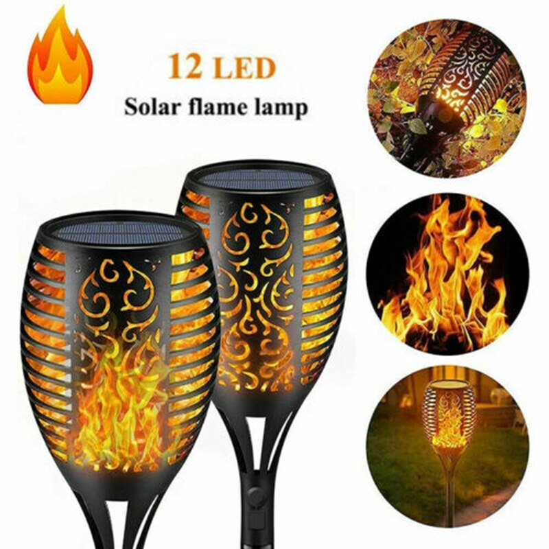 4Pcs Solar Torch Flame Dancing Light LED Flickering Outdoor Garden Flame Lamp