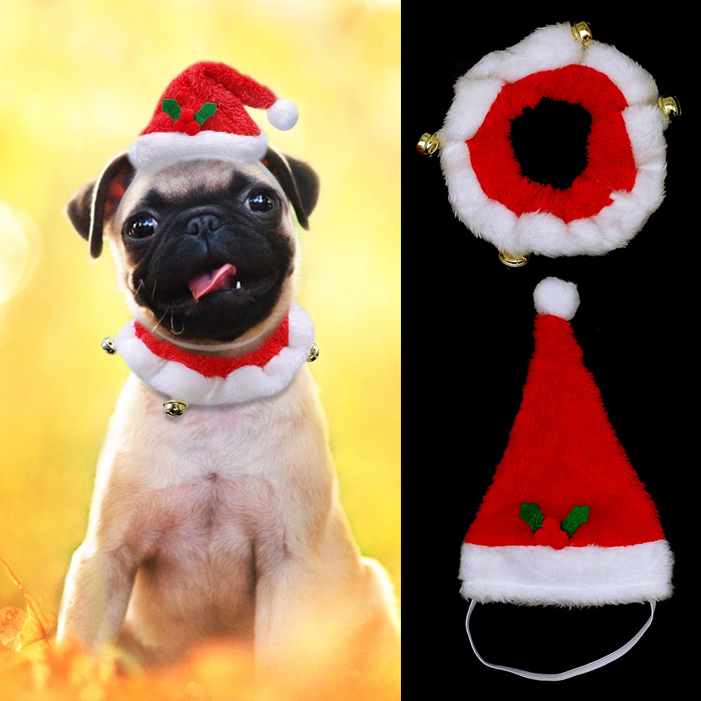Kerst Hond Hoed En Kraag Set Honden Kostuum Santa Hoeden Cap Ketting Met Bell Pet Supplies Voor Kerst Festival Decoratie