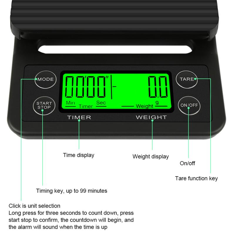 Draagbare Elektronische Digitale Keukenweegschaal Hoge Precisie Lcd Weegschalen Huishouden Koffie Wegen 0.1G Druppelen Koffie Schaal Met Timer