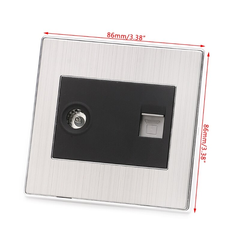 OOTDTY RJ45 Wall Internet Socket With TV Outlet Stainless Steel Brushed Silver Panel