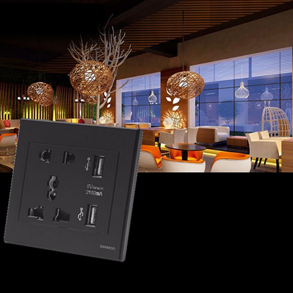Dual USB Port Wall Socket 5 Hole Square Socket Multi Function Home Socket Panel Switch Panel Home Accessory