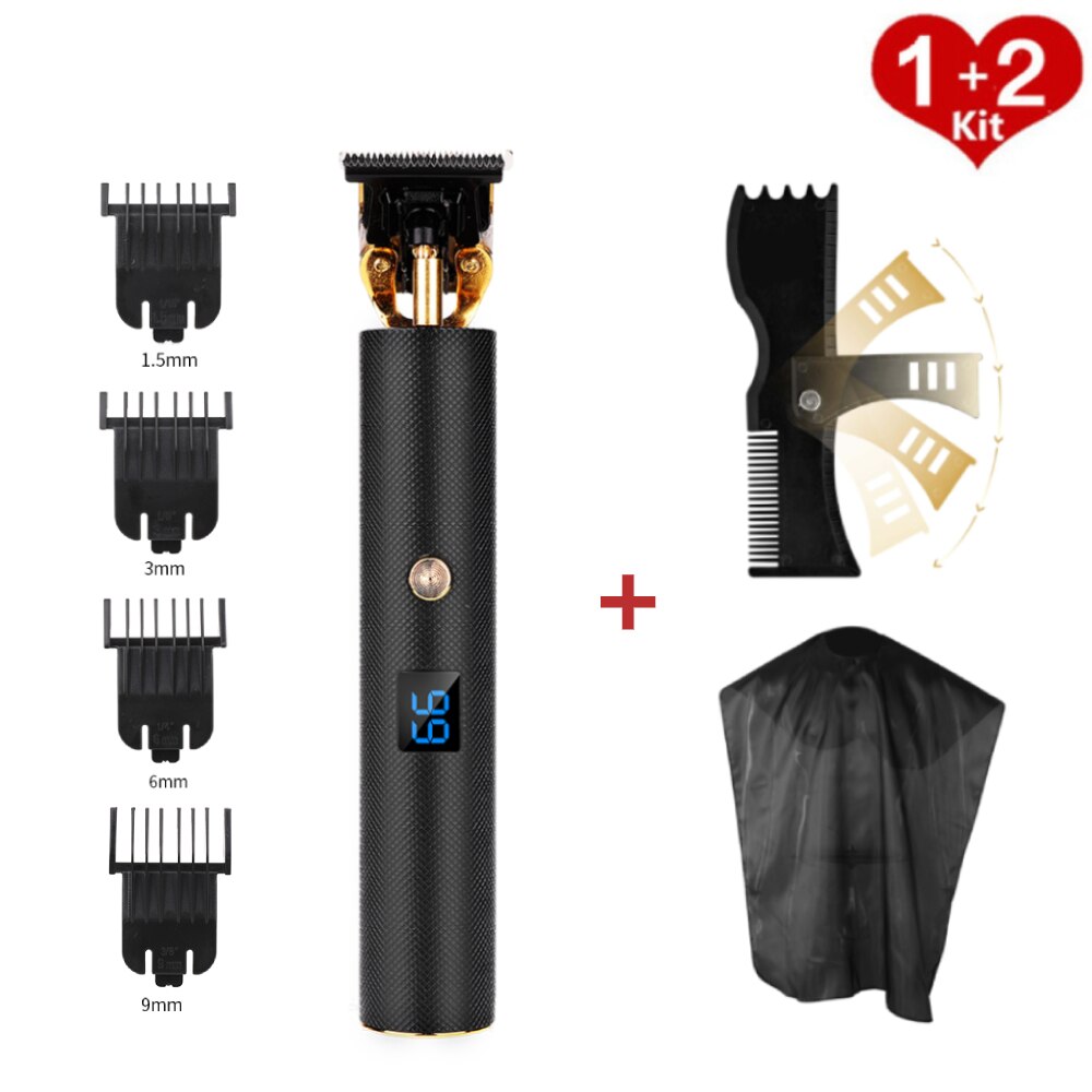 LCD Display Hair Trimmer Clipper Electric Cordless Shaver Trimmer Men Barber Hair Cutter Machine Hair Cut Cloth Hair Style Tool: set 5