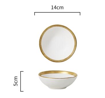 gold inlay dinnerware collection ceramic plate and bowl with gold edge tableware golden white and black dinner set: 260ml white bowl