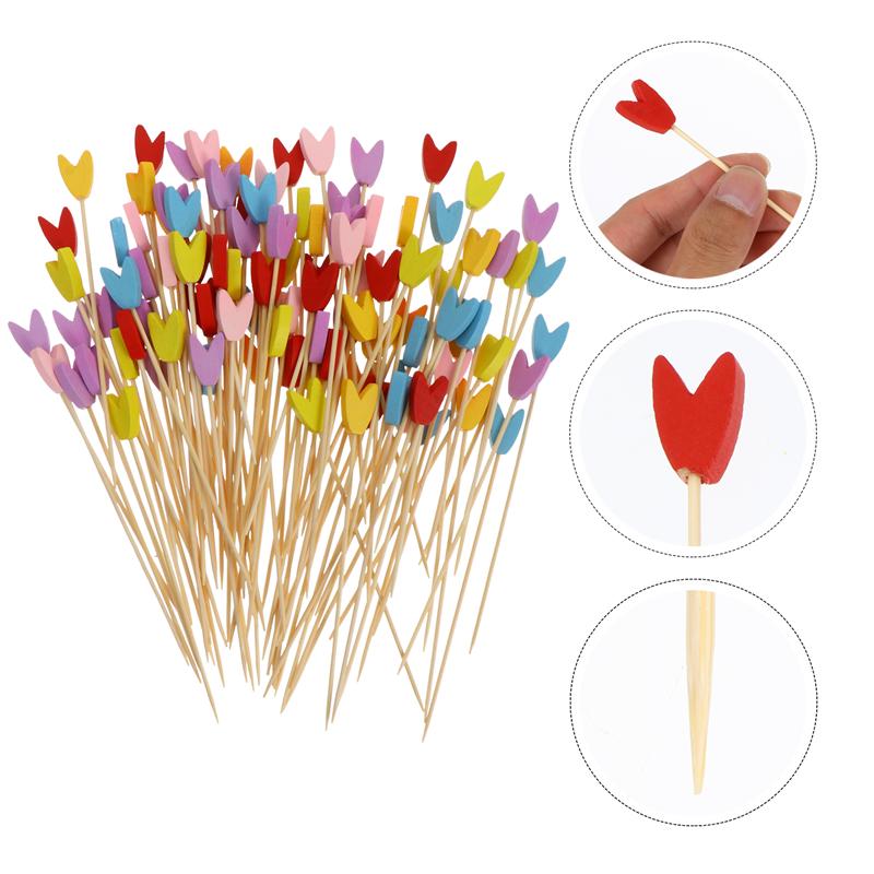 Palillos de madera desechables para comida, palillos de 12cm para cóctel, aperitivo y bebida, palitos de madera para mesa de , 100 Uds.: Heart-shape