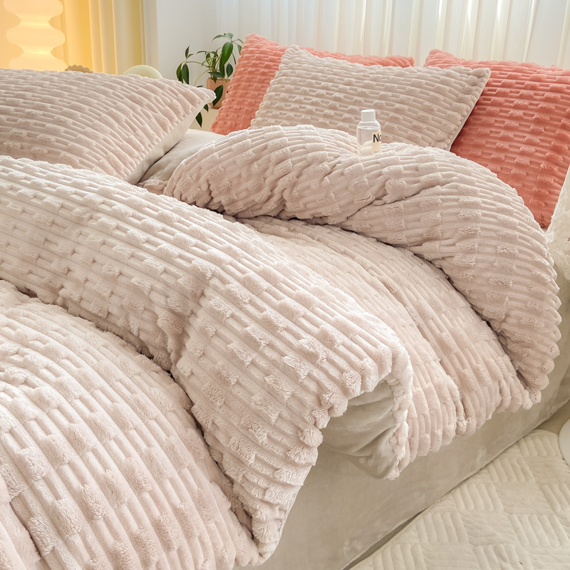 WOSTAR Artificial rabbit fur duvet cover 220x240 luxury double bed quilt cover warm winter velvet fleece bedding set king size: King / Blue