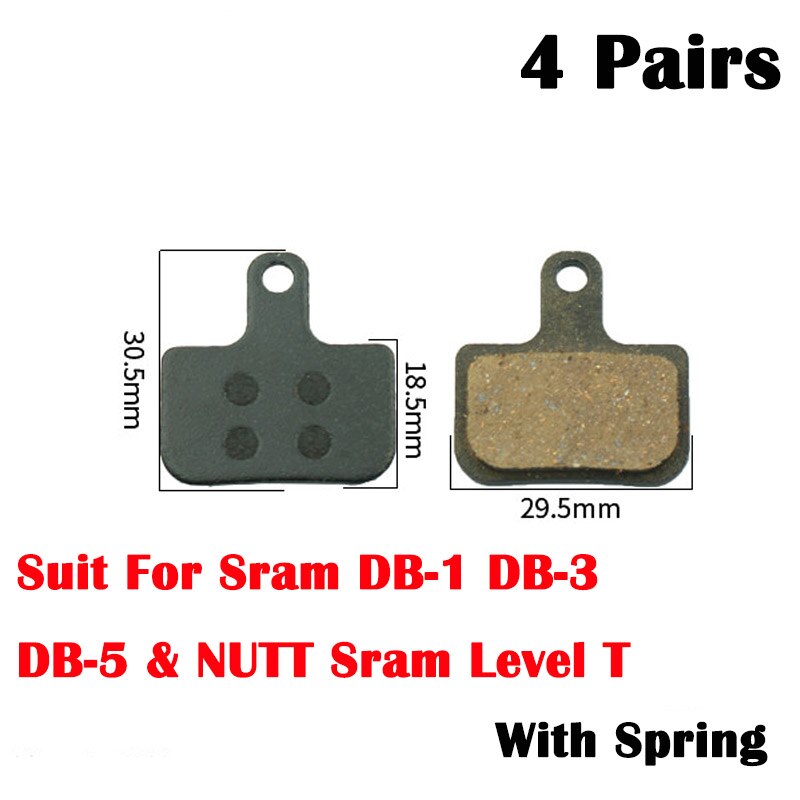 4 Pairs MTB Bicycle Disc Brake Pads Resin Suitable For Level NUTT SRAM DB-1 DB-3 DB-5 NUTT Disc Brakes Sram level T Brake Pads: Default Title