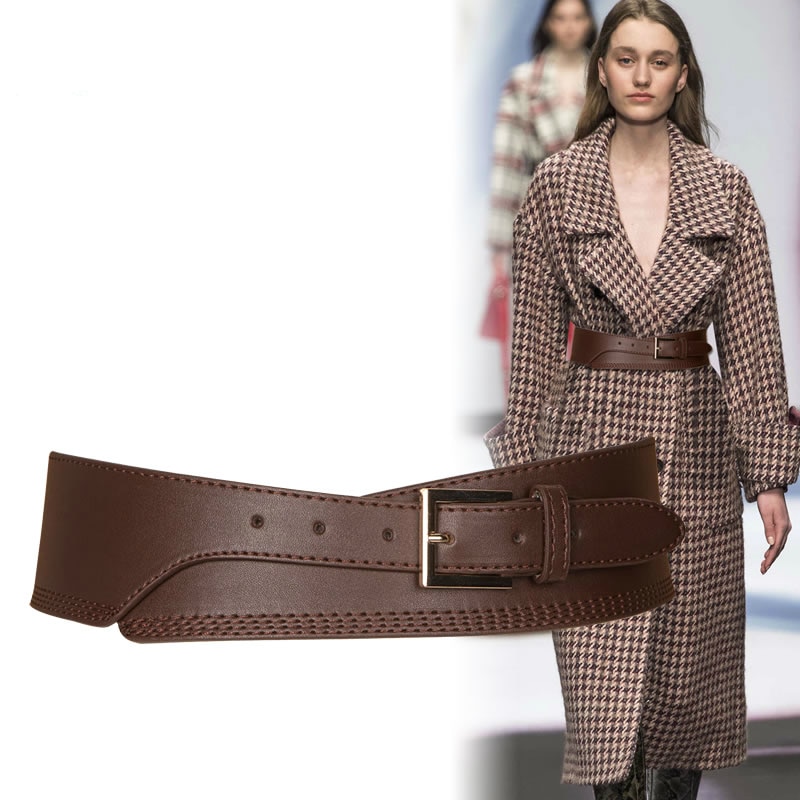 Spring Autumn Women Lady Color Soft Pu Leather Wide Belt Self Tie Wrap Waist Mujer Dress Pants pasek damski