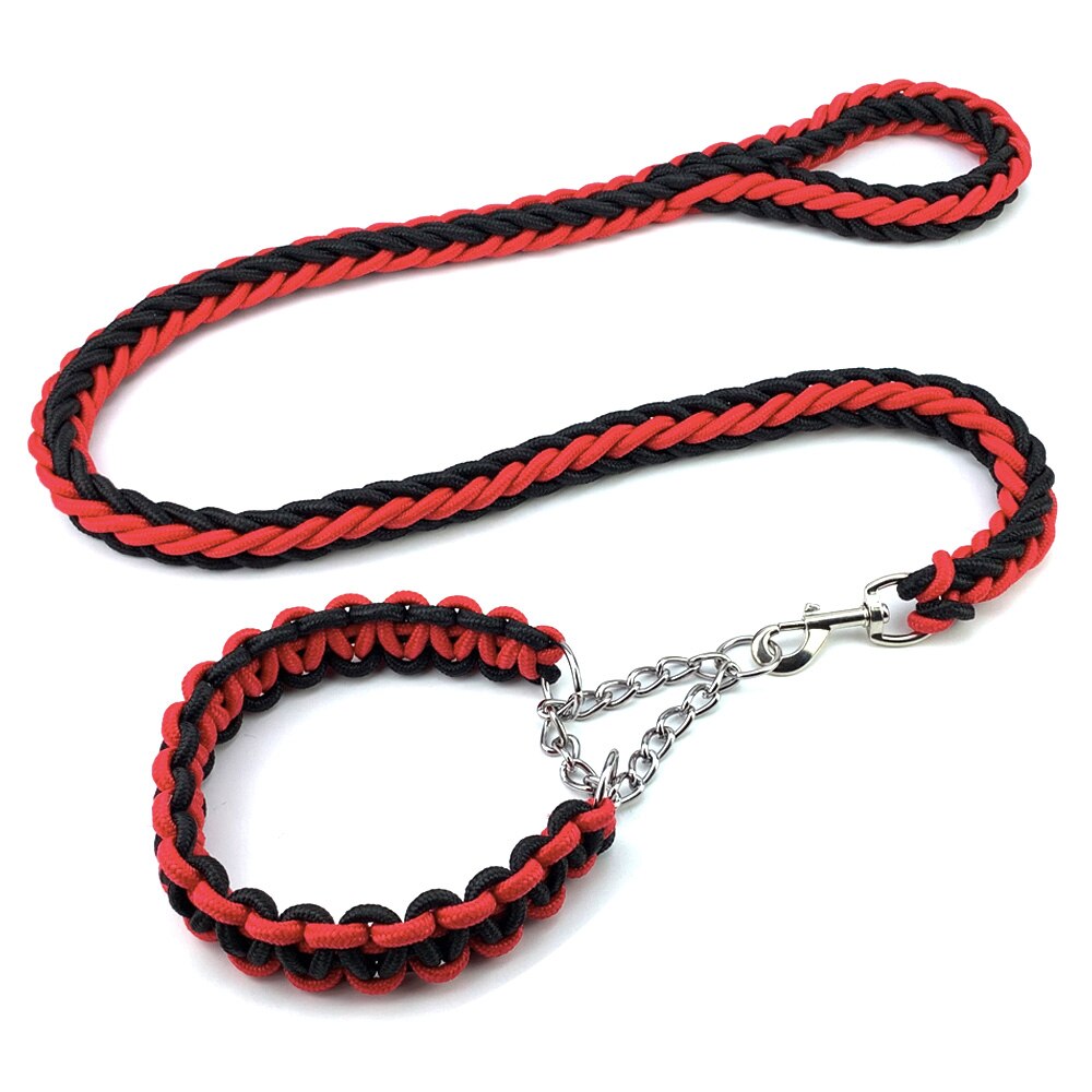 Nylon Braided Dog Collar And Leash Set Traction Rope For Small Medium Large Dog Leash Chien Pitbull Bull Terrier Pet Accessories: Red / 33-43 cm