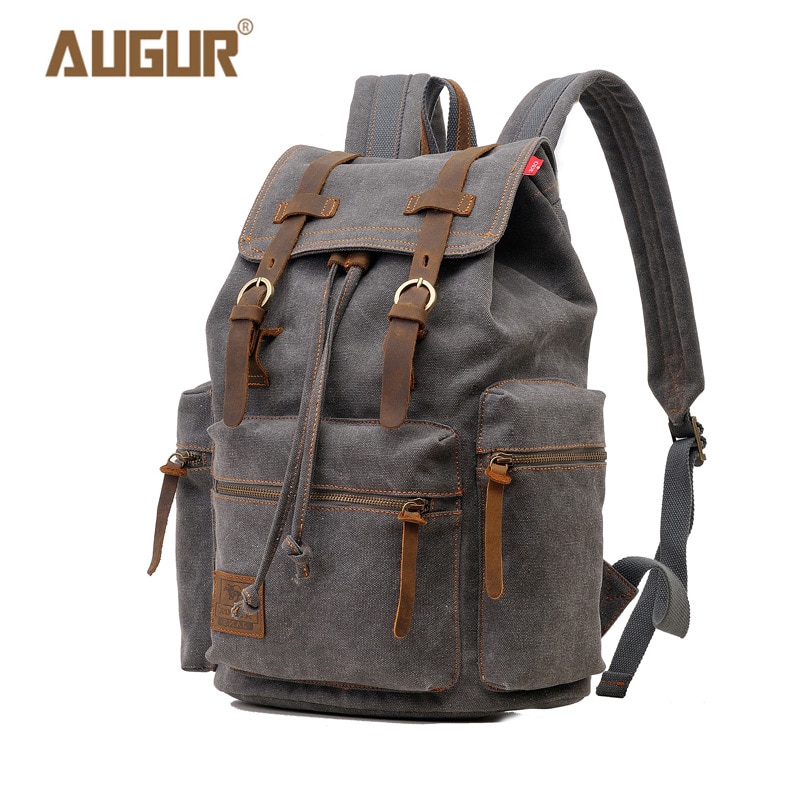 AUGUR 17 inch men&#39;s backpack vintage canvas backpack school bag men&#39;s travel bags large capacity travel laptop backpack bag