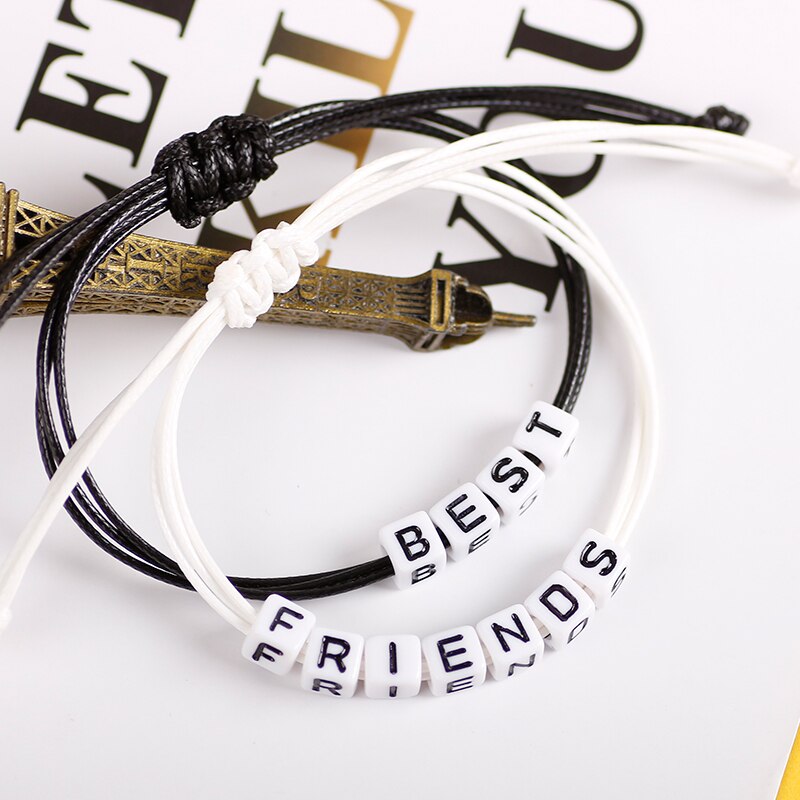 2 Delige Set Van Beste Vriend Charm Armband Maat Verstelbaar Zwart En Wit Lederen Touw Mannen Dames Vriendschap Hand keten