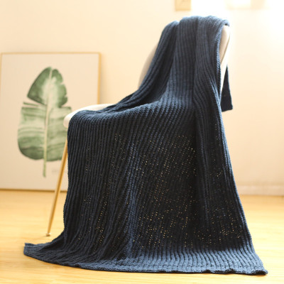 Nordisk retro chenille tæppe ensfarvet strikket tæppe seng ende tæppe sofa håndklæde seng ende ende håndklæde dækning  fg1310: Dyb blå