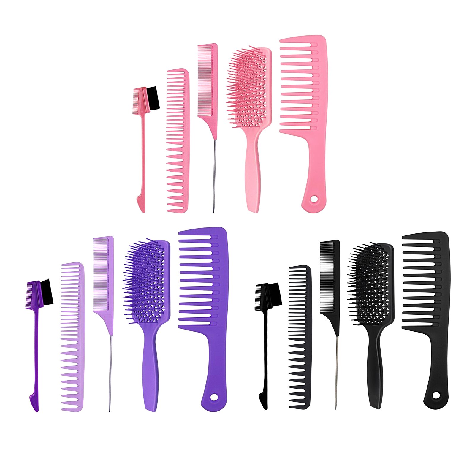 5Pcs Kappers Massage Kam Styling Salon Thuis Set Voor Rechte Lange Dikke Curly Natuurlijke Haar Nat Of Droog Haar