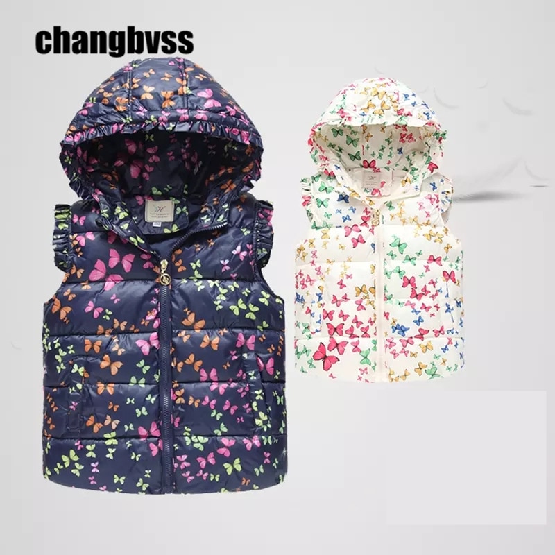Chaleco de invierno con estampado para chicas, chaleco con capucha para niños, chaqueta sin mangas, ropa infantil