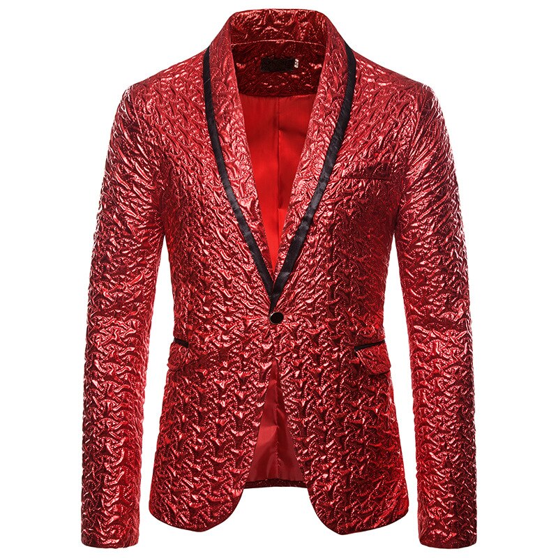 Shiny Gold Glitter Suit Jacket Men Shawl Collar One Button Blazer Jacket Mens Party Wedding Stage Groom Prom Dress Blazers Coat