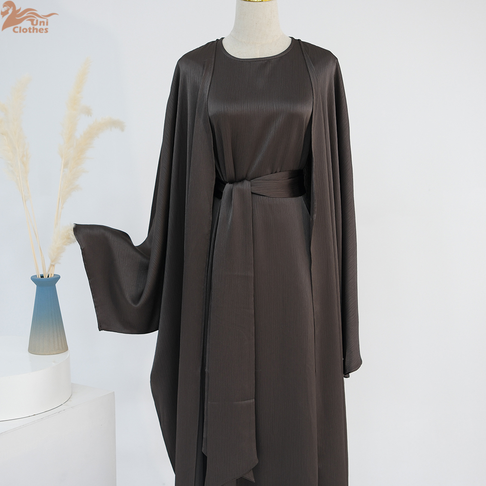 Ramadan dubai cetim liso 2 peças conjunto abaya roupas de oração feminino modesto conjuntos muçulmanos caftan marocain robe femme musulmane kaftan