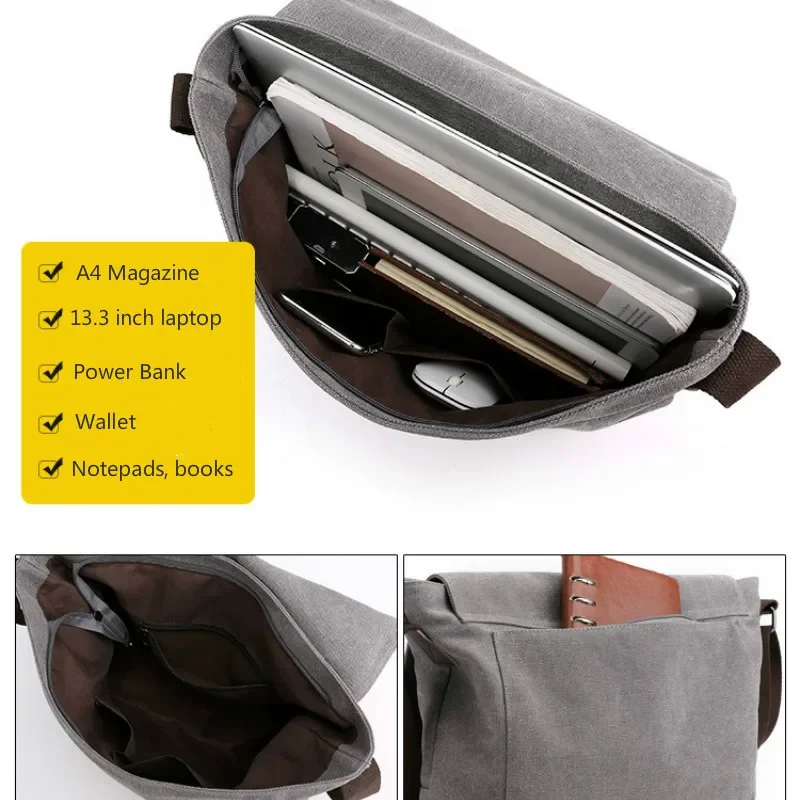 Men Canvas Crossbody Shoulder Messenger Bags Man Cross Body Bag Casual Solid Multi Function Portable Male Bag