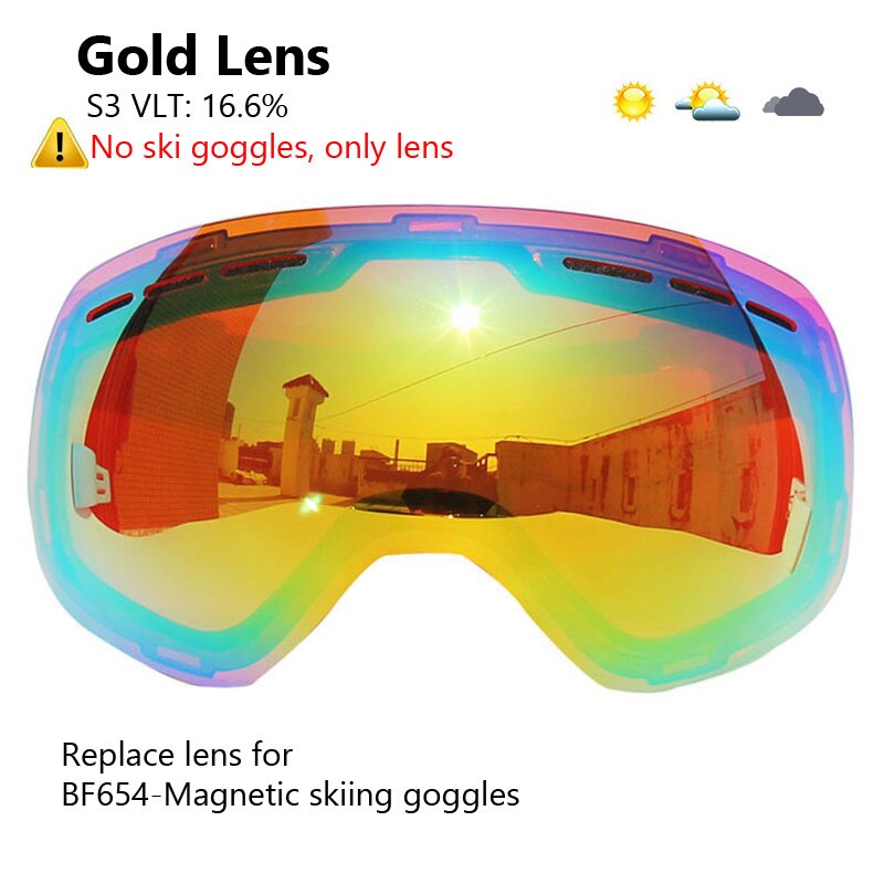 100% UV400 Bescherming Magnetische Ski Bril Lens Anti-Fog Snowboard Goggles Voor Mannen &amp; Vrouwen Skiën Bril: Gold Lens Only