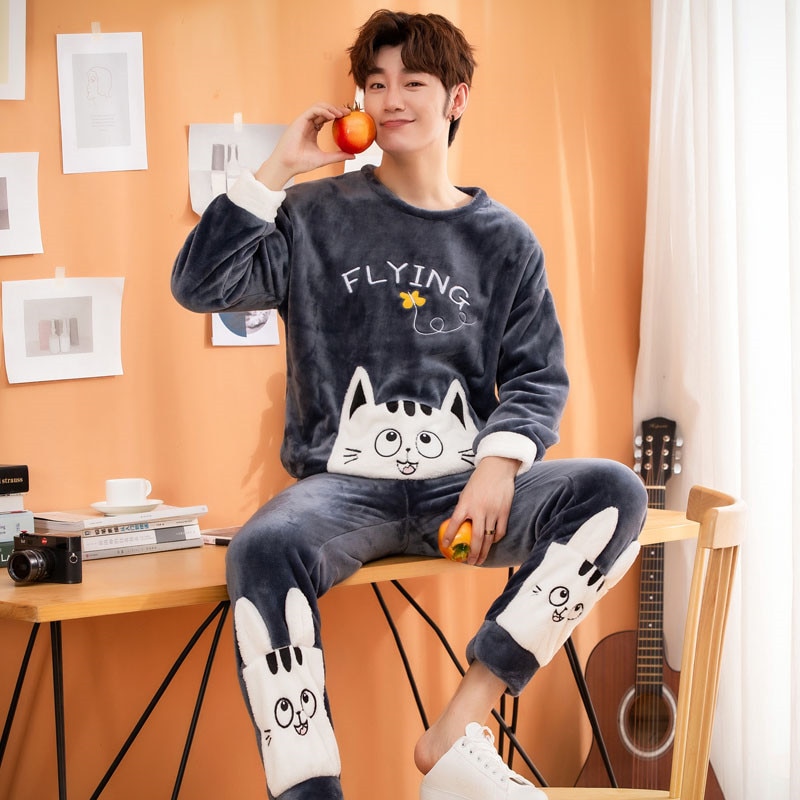 Pijamas masculinos definir outono inverno quente flanela engrossar pijamas masculinos manga longa pijamas topo + calça lazer roupas de casa 5xl