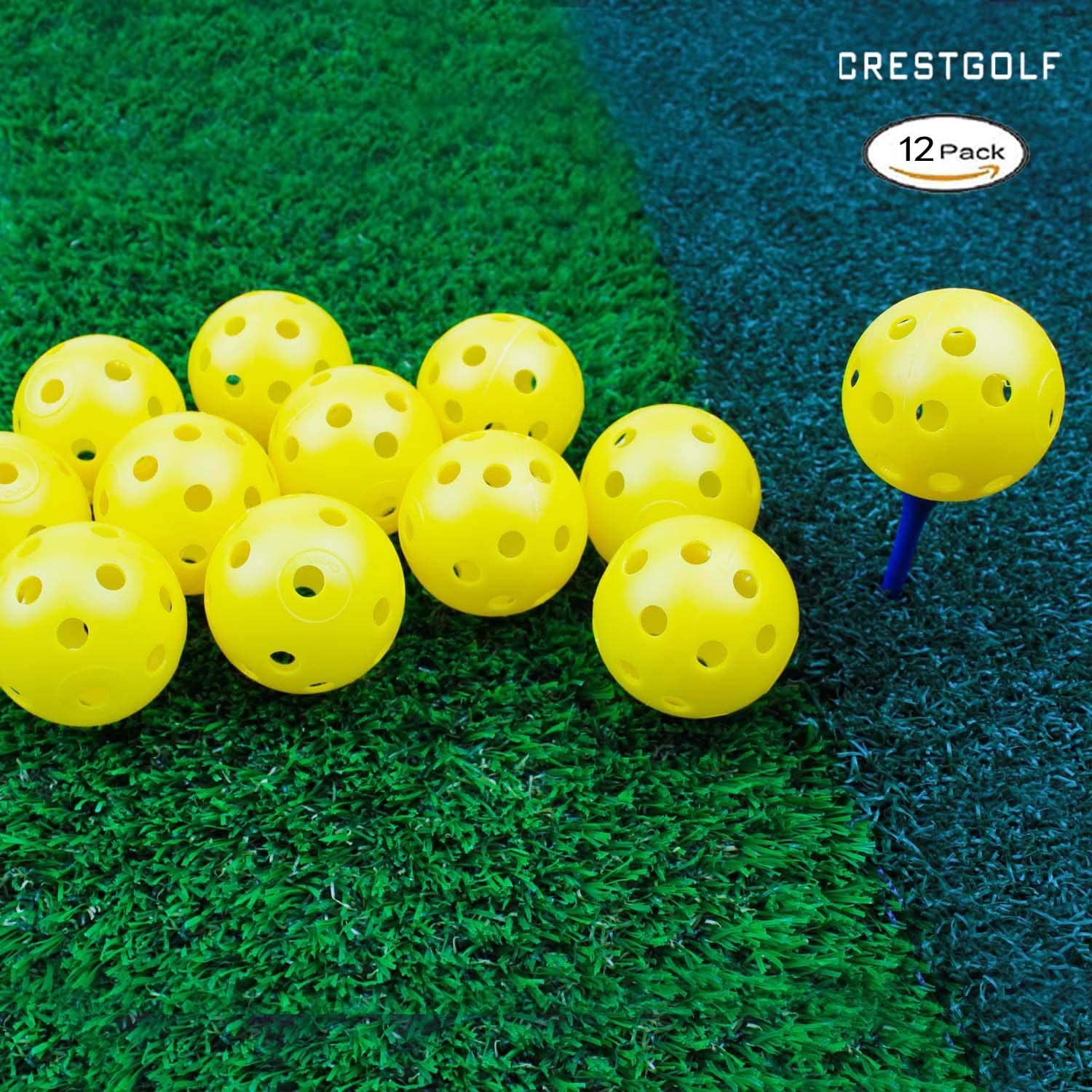 Lot de 12/50 balles d'entraînement de golf en plastique crestgolf – airflow 40mm balles de golf pour practice, entraînement au swing, usage domestique, jeux pour animaux: Jaune pack de 12