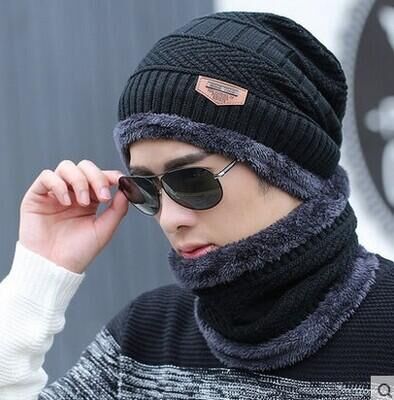 Casquette et écharpe de Ski en cuir | 2 pièces, chapeau et froid pour femmes et hommes, chapeau tricoté, Bonnet , Bonnet, bonnets: Scarf hat black