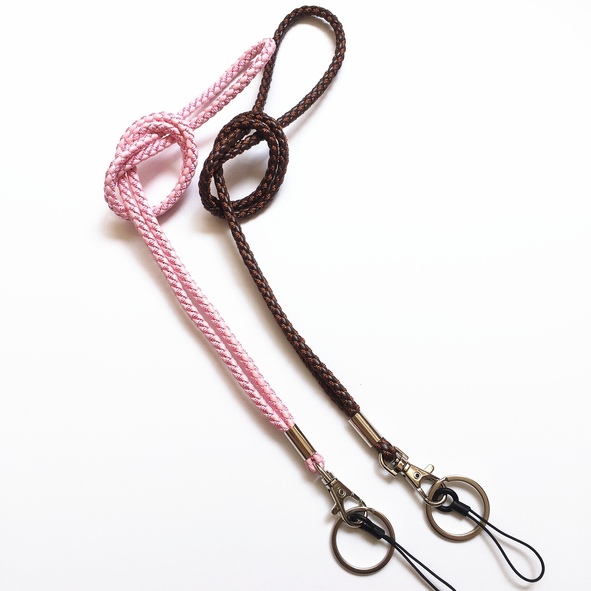 2 st pu flätad snodd nyckelring halsband och hand handled nyckelring för nycklar & kamera & mobiltelefon & id-märke