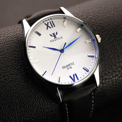 YAZOLE Blauw Glas Horloge Mannen Horloge heren Horloge Waterdichte Lederen Heren Horloges Klok reloj hombre relogio masculino: black 2
